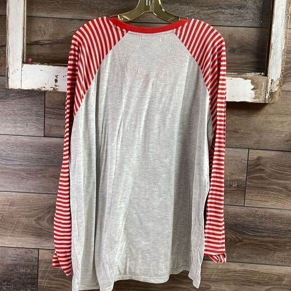 Christmas Reindeer Long Sleeve Pajama Top, Red, White, Grey - Picture 5 of 5